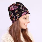 Embroidery Orchid Flower Pattern Print Beanie