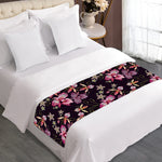 Embroidery Orchid Flower Pattern Print Bed Runner