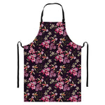 Embroidery Orchid Flower Pattern Print Bib Apron With Pocket