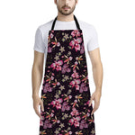 Embroidery Orchid Flower Pattern Print Bib Apron With Pocket