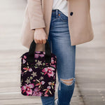 Embroidery Orchid Flower Pattern Print Bible Tote Bag