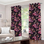 Embroidery Orchid Flower Pattern Print Blackout Grommet Curtains