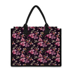 Embroidery Orchid Flower Pattern Print Canvas Tote Bag