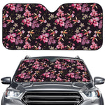 Embroidery Orchid Flower Pattern Print Car Windshield Sun Shade