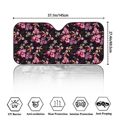 Embroidery Orchid Flower Pattern Print Car Windshield Sun Shade