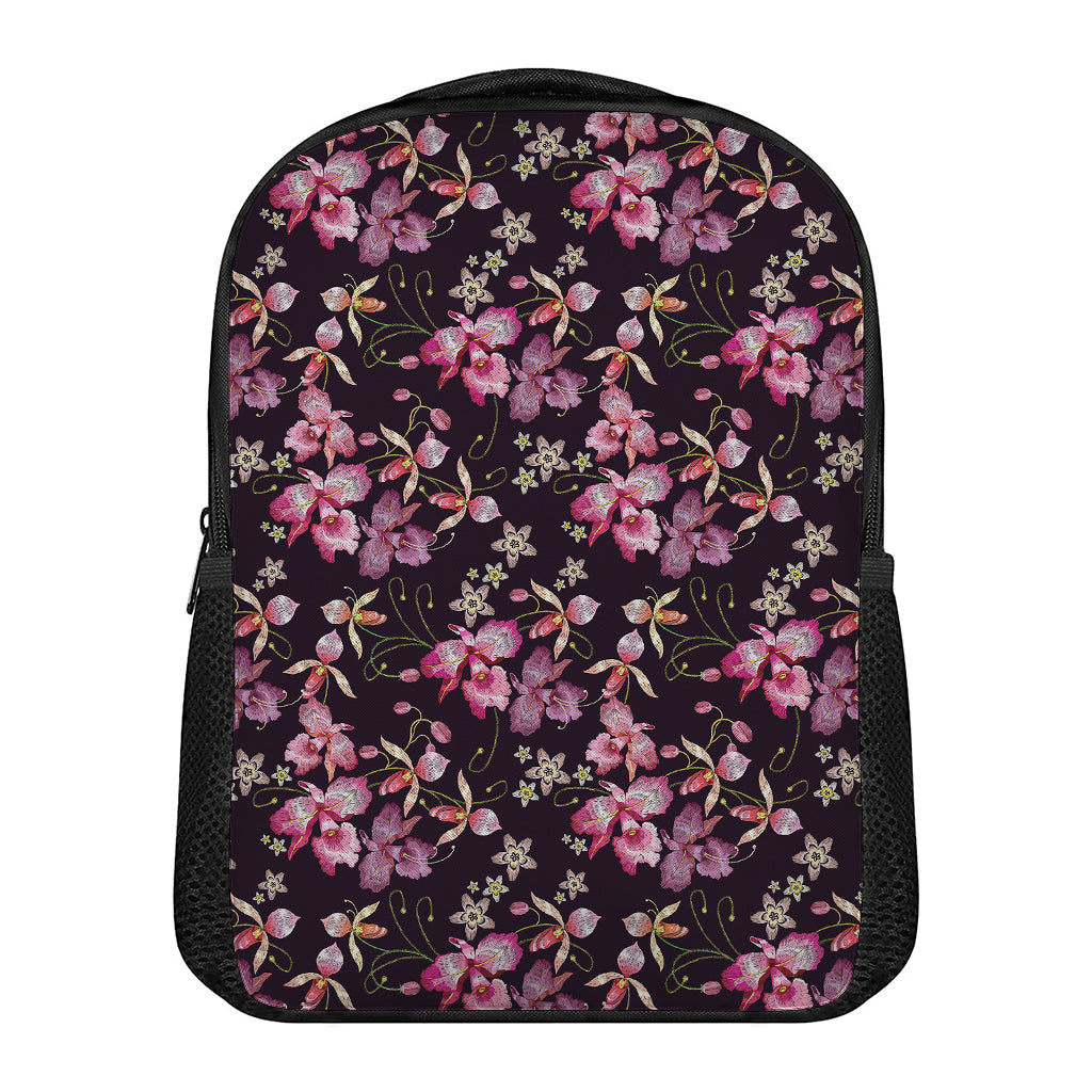 Embroidery Orchid Flower Pattern Print Casual Backpack