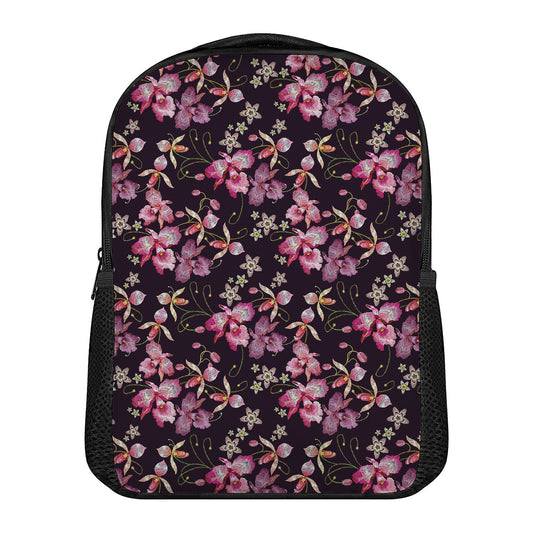 Embroidery Orchid Flower Pattern Print Casual Backpack