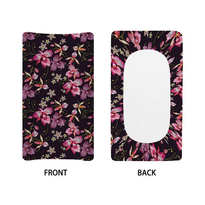 Embroidery Orchid Flower Pattern Print Changing Pad Cover