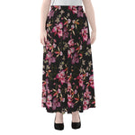 Embroidery Orchid Flower Pattern Print Chiffon Maxi Skirt