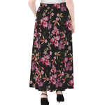 Embroidery Orchid Flower Pattern Print Chiffon Maxi Skirt