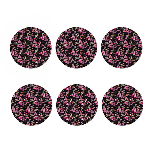Embroidery Orchid Flower Pattern Print Coaster Set