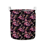 Embroidery Orchid Flower Pattern Print Collapsible Laundry Basket