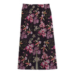 Embroidery Orchid Flower Pattern Print Cotton Front Slit Maxi Skirt