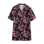 Embroidery Orchid Flower Pattern Print Cotton Hawaiian Shirt