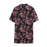 Embroidery Orchid Flower Pattern Print Cotton Hawaiian Shirt