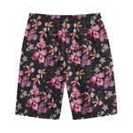 Embroidery Orchid Flower Pattern Print Cotton Shorts