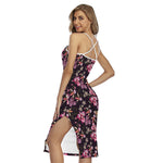 Embroidery Orchid Flower Pattern Print Cross Back Cami Dress