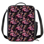 Embroidery Orchid Flower Pattern Print Crossbody Lunch Bag