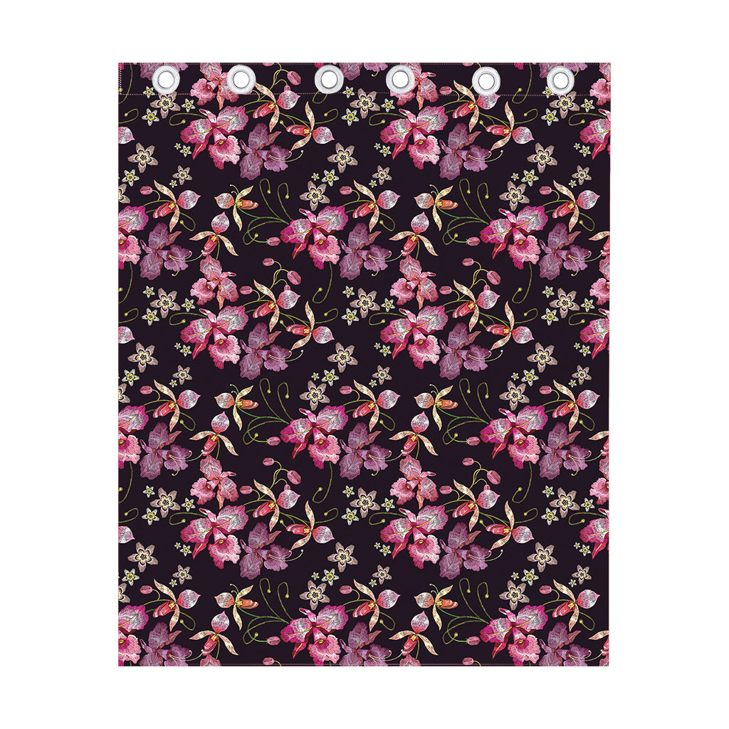Embroidery Orchid Flower Pattern Print Curtain