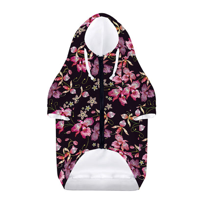 Embroidery Orchid Flower Pattern Print Dog Zip Up Hoodie