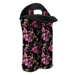 Embroidery Orchid Flower Pattern Print Double Neoprene Wine Tote