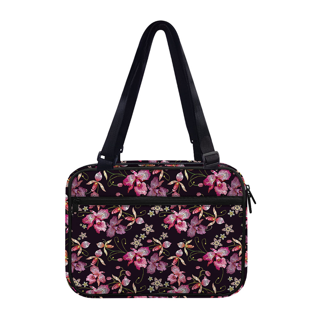 Embroidery Orchid Flower Pattern Print Double Strap Bible Bag
