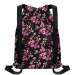 Embroidery Orchid Flower Pattern Print Drawstring Backpack