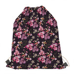 Embroidery Orchid Flower Pattern Print Drawstring Bag