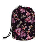 Embroidery Orchid Flower Pattern Print Drawstring Makeup Bag