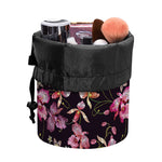 Embroidery Orchid Flower Pattern Print Drawstring Makeup Bag
