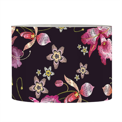 Embroidery Orchid Flower Pattern Print Drum Lamp Shade