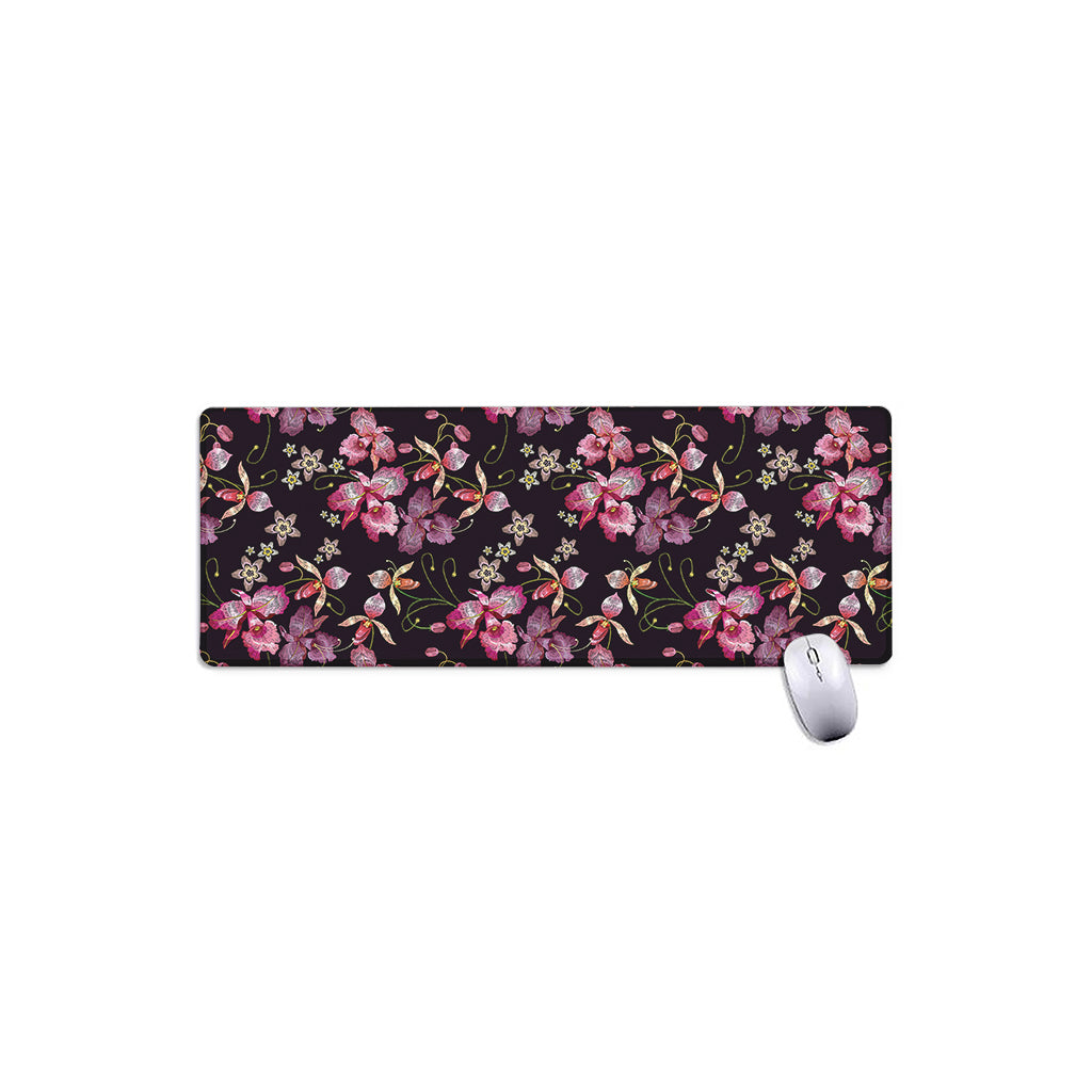 Embroidery Orchid Flower Pattern Print Extended Mouse Pad