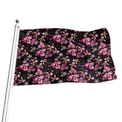 Embroidery Orchid Flower Pattern Print Flag
