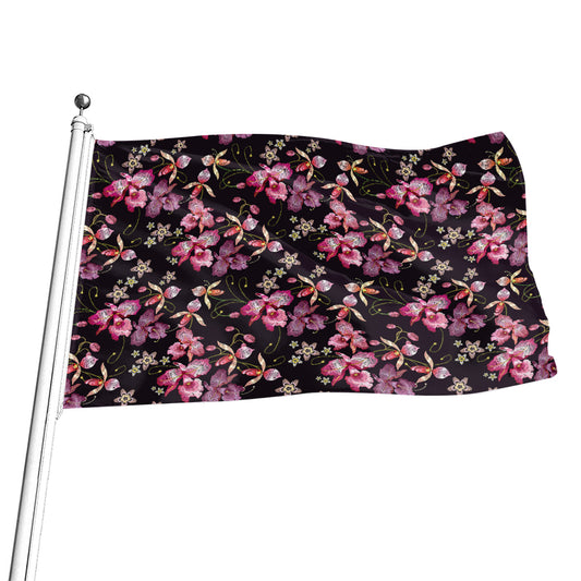 Embroidery Orchid Flower Pattern Print Flag