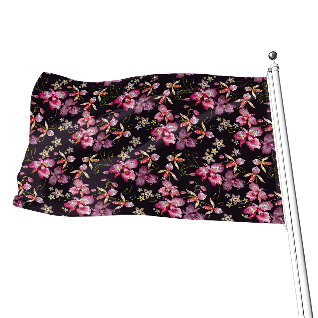 Embroidery Orchid Flower Pattern Print Flag