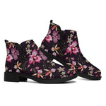 Embroidery Orchid Flower Pattern Print Flat Ankle Boots