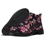 Embroidery Orchid Flower Pattern Print Flat Ankle Boots