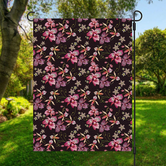 Embroidery Orchid Flower Pattern Print Garden Flag