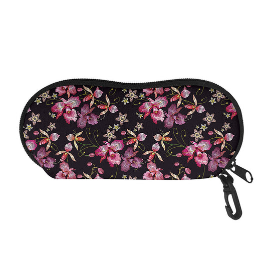 Embroidery Orchid Flower Pattern Print Glasses Case