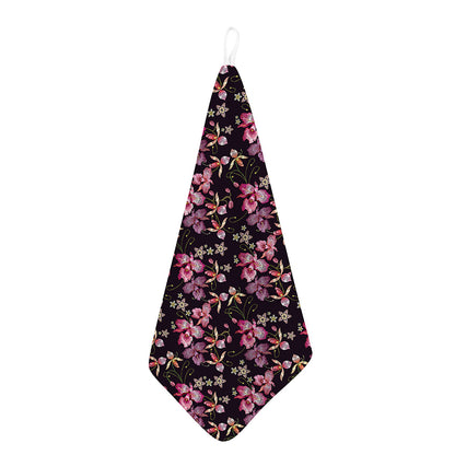 Embroidery Orchid Flower Pattern Print Hand Towel