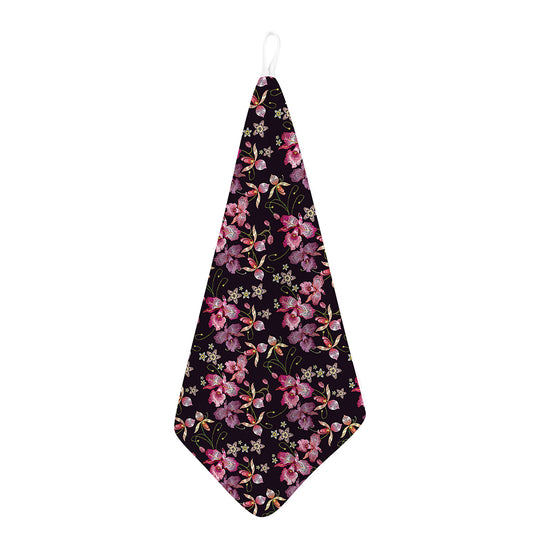 Embroidery Orchid Flower Pattern Print Hand Towel