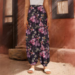 Embroidery Orchid Flower Pattern Print Harem Pants