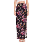 Embroidery Orchid Flower Pattern Print High Slit Maxi Skirt