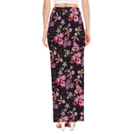 Embroidery Orchid Flower Pattern Print High Slit Maxi Skirt