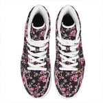 Embroidery Orchid Flower Pattern Print High Top Leather Sneakers