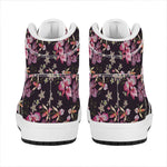 Embroidery Orchid Flower Pattern Print High Top Leather Sneakers