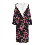 Embroidery Orchid Flower Pattern Print Hooded Bathrobe