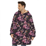 Embroidery Orchid Flower Pattern Print Hoodie Blanket