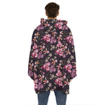 Embroidery Orchid Flower Pattern Print Hoodie Blanket