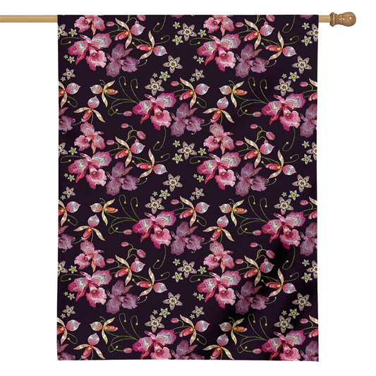 Embroidery Orchid Flower Pattern Print House Flag